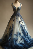 V-neck Beaded Tulle Long Prom Dress HZ1024