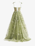 A-line Butterfly Lace Corset Prom Dress with Slit HZ1024