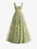 A-line Butterfly Lace Corset Prom Dress with Slit HZ1024