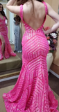 V Neck Pink Sequins Mermaid Long Prom Dress HZ1024