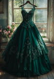 A-line Sweetheart Neck Tulle Lace Long Prom Dress Applique Sweet Flower Wedding Dress HZ1024