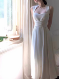 style niche light luxury white straps dress elegant white birthday dress HZ1024