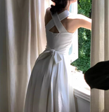 style niche light luxury white straps dress elegant white birthday dress HZ1024