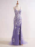 V Neck Long Prom Dress with Appliques Beading HZ1024