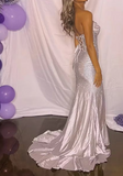 Silver Strapless Beaded Long Prom Dress with Slit HZ1024