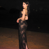 Mermaid Spaghetti Strap Long Prom Dress See-through Evening Dress With Slit HZ1024