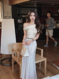 satin off-shoulder skirt with irregular waist and elegant hip-hugging style HZ1024