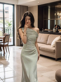 satin off-shoulder skirt with irregular waist and elegant hip-hugging style HZ1024
