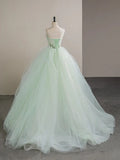 Tulle Lace Strapless Long Prom Dress, Tulle Green Long Formal Dress HZ1024