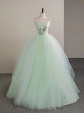 Tulle Lace Strapless Long Prom Dress, Tulle Green Long Formal Dress HZ1024