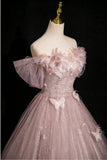 Tulle Sequins Off the Shoulder Butterfly Flower Prom Dress HZ1024