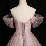 Tulle Sequins Off the Shoulder Butterfly Flower Prom Dress HZ1024