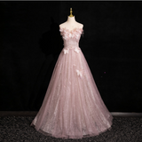 Tulle Sequins Off the Shoulder Butterfly Flower Prom Dress HZ1024