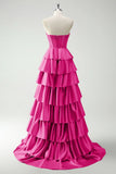 A-line strapless sweetheart neck satin simple long prom dress HZ1024
