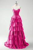 A-line strapless sweetheart neck satin simple long prom dress HZ1024