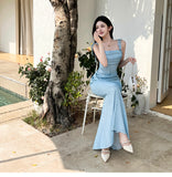 Mermaid Spaghetti Strap Simple Long Prom Dress HZ1024