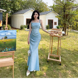 Mermaid Spaghetti Strap Simple Long Prom Dress HZ1024