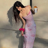 Print Spaghetti Strap Mesh Backless Suspender Dress HZ1024