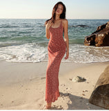 Printed Backless Suspender Dress HZ1024