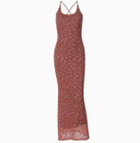 Printed Backless Suspender Dress HZ1024