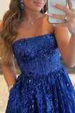 Sequined Lace Strapless Long Prom Dress with Pocketss HZ1024