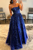 Sequined Lace Strapless Long Prom Dress with Pocketss HZ1024