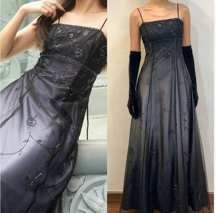 Blue Gradient Empire Prom Dresses Backless Romantic Beaded Evening Dresses Guest Dresses HZ1024