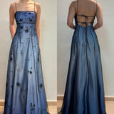 Blue Gradient Empire Prom Dresses Backless Romantic Beaded Evening Dresses Guest Dresses HZ1024