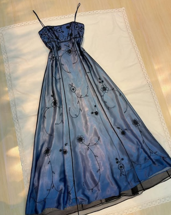 Blue Gradient Empire Prom Dresses Backless Romantic Beaded Evening Dresses Guest Dresses HZ1024