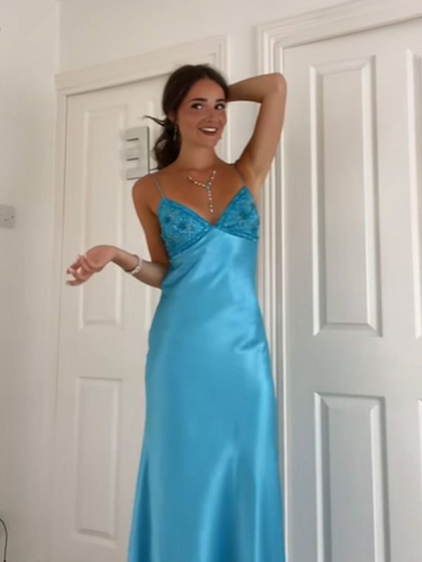 Blue?? Spaghetti Strap Mermaid Gown for Prom&Party Sleeveless Satin Vintage Formal Evening Dress HZ1024