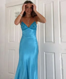 Blue?? Spaghetti Strap Mermaid Gown for Prom&Party Sleeveless Satin Vintage Formal Evening Dress HZ1024