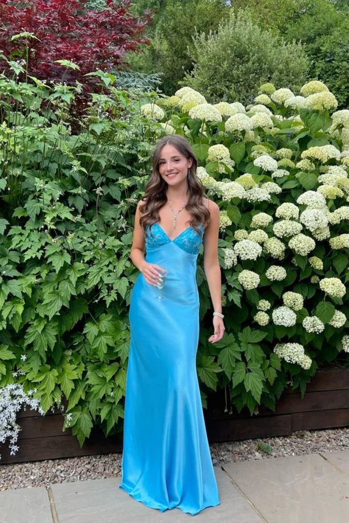 Blue?? Spaghetti Strap Mermaid Gown for Prom&Party Sleeveless Satin Vintage Formal Evening Dress HZ1024
