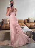 Mermaid Pink Long Prom Dresses Formal Graduation Party Dress Evening Dress HZ1024