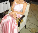 Spaghetti Straps A Line Prom Dress Satin Pink Long Bridesmaid Dresses HZ1024