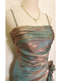 Spaghetti Straps Chiffon Satin Ruffled Prom Dresses Fairytale Party Dresses HZ1024