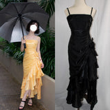 Spaghetti Straps Chiffon Satin Ruffled Prom Dresses Fairytale Party Dresses HZ1024
