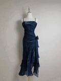 Spaghetti Straps Chiffon Satin Ruffled Prom Dresses Fairytale Party Dresses HZ1024