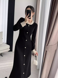 high-end heavy-duty Hepburn style long-sleeved autumn and winter knitted long skirt HZ1024