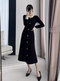 high-end heavy-duty Hepburn style long-sleeved autumn and winter knitted long skirt HZ1024