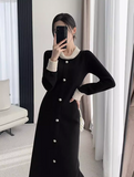 high-end heavy-duty Hepburn style long-sleeved autumn and winter knitted long skirt HZ1024