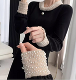 high-end heavy-duty Hepburn style long-sleeved autumn and winter knitted long skirt HZ1024