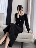high-end heavy-duty Hepburn style long-sleeved autumn and winter knitted long skirt HZ1024