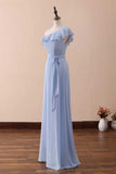 A-Line One-Shoulder Ruffled Chiffon Long Bridesmaid Dress Prom Dress HZ1024