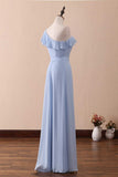 A-Line One-Shoulder Ruffled Chiffon Long Bridesmaid Dress Prom Dress HZ1024