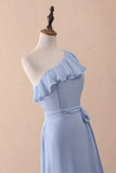 A-Line One-Shoulder Ruffled Chiffon Long Bridesmaid Dress Prom Dress HZ1024