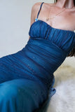 Gradient Blue Mermaid Gown for Party&Quinceanera- Spaghetti Straps Glitter Chiffon Long Prom&Evening Dress HZ1024