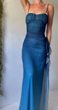 Gradient Blue Mermaid Gown for Party&Quinceanera- Spaghetti Straps Glitter Chiffon Long Prom&Evening Dress HZ1024