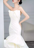Strapless Mermaid Wedding Dresses, Tulle Satin Tender Sleeveless Bridal Gowns HZ1024