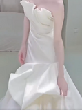 Strapless Mermaid Wedding Dresses, Tulle Satin Tender Sleeveless Bridal Gowns HZ1024