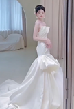 Strapless Mermaid Wedding Dresses, Tulle Satin Tender Sleeveless Bridal Gowns HZ1024